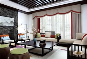 中式风格 客厅窗帘 